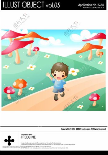 蘑菇丛中的儿童图片
