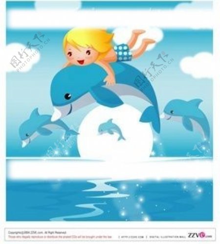 儿童与海豚图片