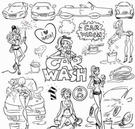 漫画洗车美女图片