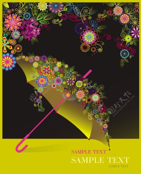 雨伞花卉矢量图几何花卉图片