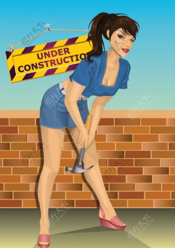 建筑工地上的性感美女图片