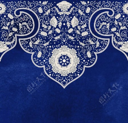青花瓷复古蓝色花纹图片