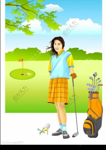 高尔夫球场的女人图片