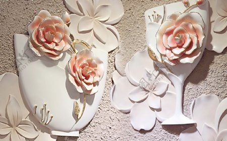 立体玫瑰花瓶浮雕装饰画图片