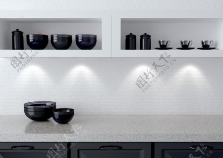 厨房黑色茶杯碗具图片