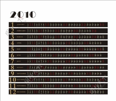 2010矢量日历图片