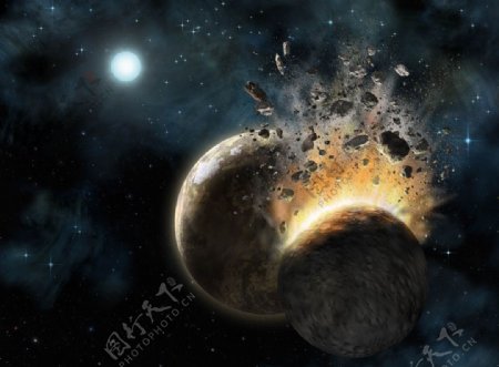 小行星撞地球图片