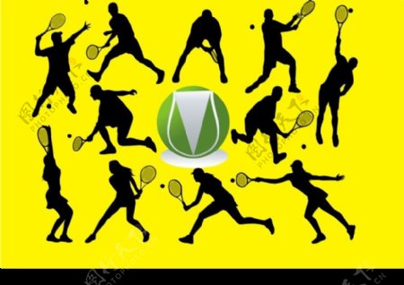 网球运动动作剪影图片