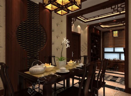 中式餐厅背景墙效果图图片