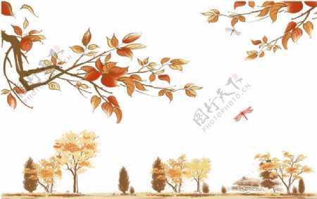 秋天风景花片通道分层图片