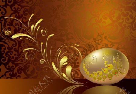 复活节金蛋金色古典花纹底纹图片