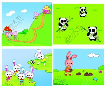卡通动物小老鼠熊猫小兔子图片