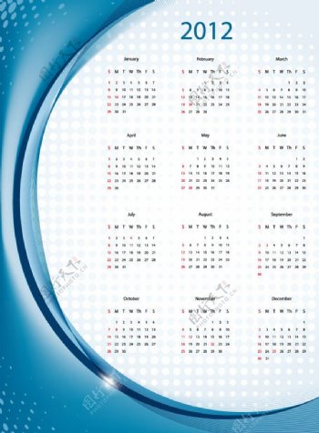 蓝色动感线条2012日历图片