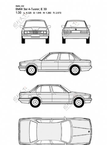 宝马3系BMW3er4TuererE30汽车线稿图片