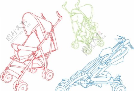 婴儿车儿童车线描图片