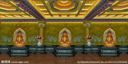 寺庙吊顶3D效果图图片