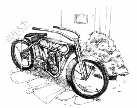 钢笔素描摩托车图片