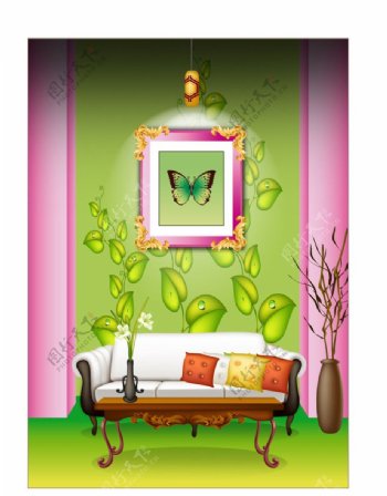 粉绿背景墙图片