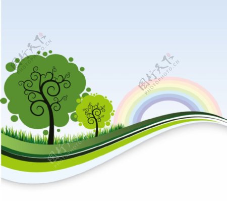 动感线条彩虹花纹树木图片