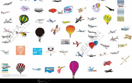 卡通飞机热气球图片