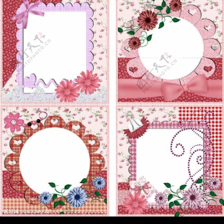 田园风粉色花朵方型相框图片