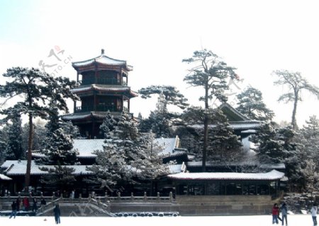 避暑山庄雪景图片