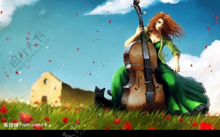 拉大提琴的少女图片