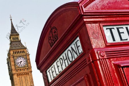 英国街头电话亭大本钟图片