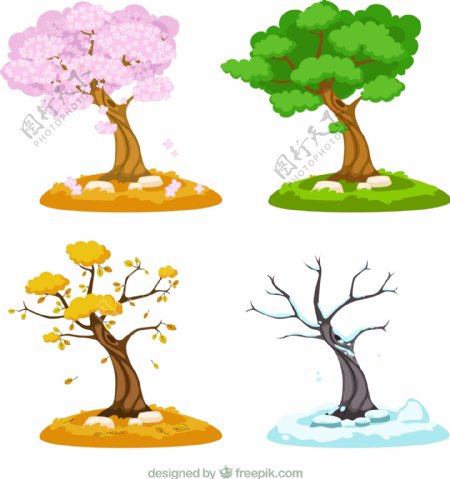 卡通树木的四季图片