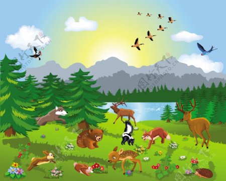 森林卡通动物图片
