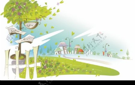 韩国矢量手绘风景插画8图片