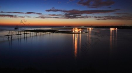 舟山群岛海边优美傍晚夜景图片