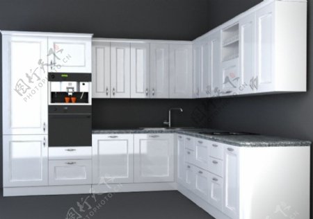 3D时尚现代整体厨房模型图片