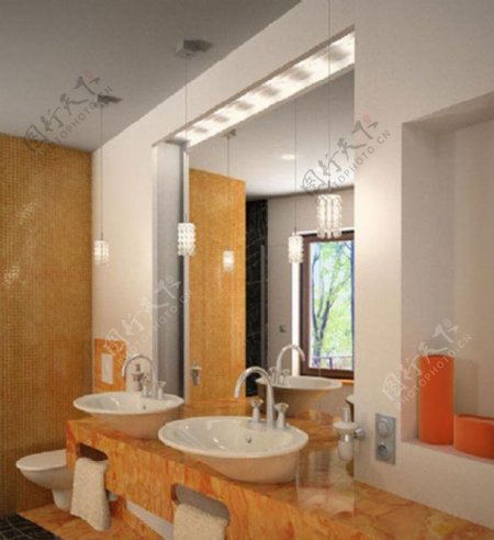 清新的洗手间3D场景素材图片