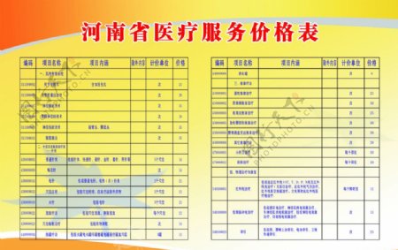 河南省医疗服务价格表图片