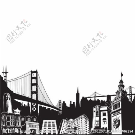 底纹城市剪影黑色线框图片