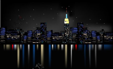 沿海城市建筑群城市夜景图片