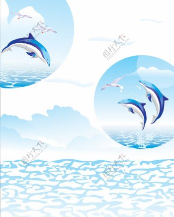 跳跃的海豚移门素材图片