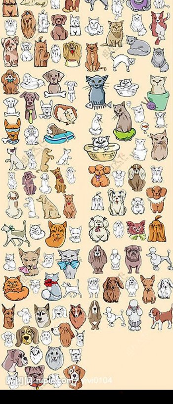 多款漫画风格猫狗矢量素材图片