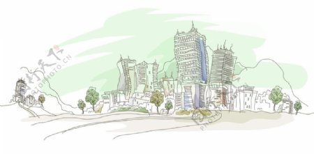 手绘绿化中的城市图片