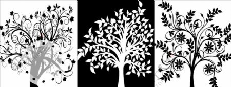 三联画黑白树图片
