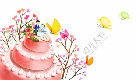 浪漫卡通蛋糕背景素材图片