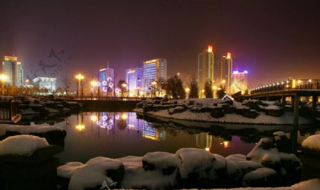 魅力沧州狮城雪夜图片