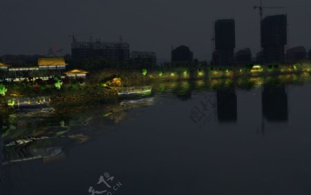 景观亮化湿地公园夜景效果图片
