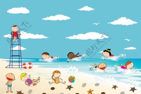 沙滩戏水图片