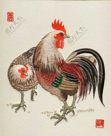 精致12生肖刺绣鸡图片