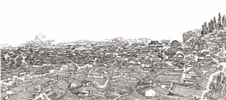 丽江古城之瓦房合层图片