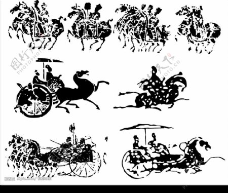 古代矢量车马出行图图片