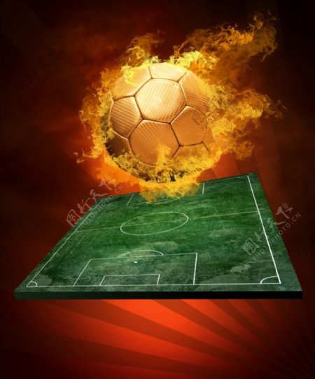 体育场上空的火焰足球图片