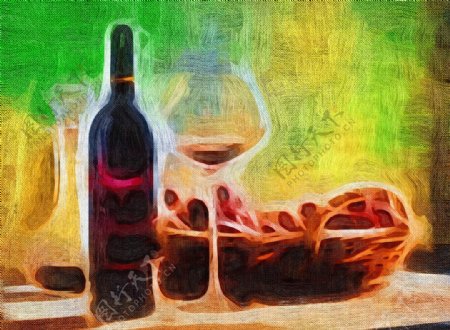 红酒油画抽象画图片